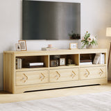 Garvee 70in TV Stand for TVs Up to 85", Mid Century Modern Entertainment Center with Storage Engraving Drawer and Open Shelves, TV Console Media Cabinet for Living Room, Bedroom, Natural - Natural