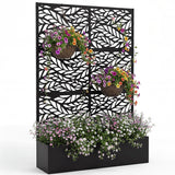 Garvee Raised Planter Box with Trellis for Climbing Plants, 71 x 44 x 16 in All-Weather Metal Garden Bed with Privacy Screen, Drainage Holes, Black