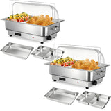 Garvee Electric Chafing Dish Set 2 Pack 9QT – NSF Stainless Steel Buffet Food Warmer with Roll Top Clear PC Cover – 400W Adjustable Temperature (86-200°F)