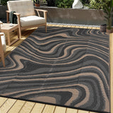 Garvee 9' x 12'Outdoor Rug Waterproof Camping Rug with Abstract Design Reversible Polypropylene Lightweight Patio Deck Picnic - Black Coffee