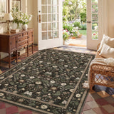 Garvee 5' x 7' Chocolate Brown Vintage Floral Area Rug, Washable Non-Slip Low-Pile Rustic Botanical Rug for Living Room, Bedroom & Nursery - Chocolate Brown