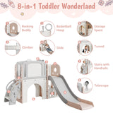 Garvee 8-in-1 Multi-Functional Toddler Play Tunnel Set – Slide, Climber, Basketball Hoop, Tunnel, Telescope, Drawing Board & Storage – Indoor Outdoor Activity Center for Kids Ages 1-3 – Light Pink - New-Pink