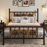 Garvee Queen Size Bed Frame with Headboard and Footboard, Metal Queen Bed Frame w/ Vintage Circular Design & Storage Space Under Bed, No Box Spring Required, Easy Assembly, Noise-Free (Brown, Queen) - Brown