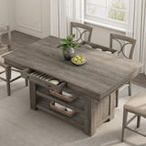 Garvee Counter Height Dining Table for 4-6, Wood Bar Height Tall Kitchen Table with Deepened Wine Rack & 2 Drawer & Shelves, Thick Large Table Top for Kitchen, Bar, Heavy Duty, Retro Gray - Gray