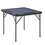 Garvee Folding Mahjong Table for 4 Players, 100 cm Portable Square Game Desk with Blue Felt Surface, Cup Holders, Chip Trays and Black Frame