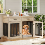 Garvee 44.5 Inch Large Dog Crate Furniture with 2 Storage Drawers,Wooden Dog Kennel Furniture As End Table, Decorative Pet Cage Dog House Indoor for Medium/Large Dogs, Chew-Proof, Gray - Gray|Drawers
