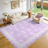 Garvee 5x7 Scalloped Bow Rug for Living Room, Washable Purple Rugs Modern Farmhouse Lace Rug Non Slip Soft Carpet for Bedroom Nursery Nursery College, Stain Resistant Low Pile Floor Cover, Purple - Purple