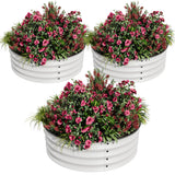 Garvee 3-Pack Round Metal Raised Garden Bed, 2x1FT Galvanized Planter Boxes, Open Bottom, Rust-Resistant, Safe Edge, Easy Assembly for Vegetables, Flowers & Herbs – White - White