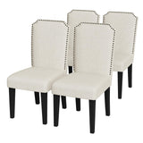 Garvee Upholstered Dining Chairs Set of 4 – Solid Wood Legs, High Back, Padded Fabric, Nailhead Trim – Modern Side Chairs for Kitchen, Dining Room, Restaurant – Beige, 4PCS