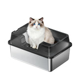 Garvee Large Stainless Steel Cat Litter Box, High Side Litter Box with Non-Stick, Scoop & Odor-Resistant, Metal Cat Pan for Multiple Cats, Rabbits & Small Pets, Easy to Clean, Blck - Black