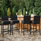 Garvee Set of 4 Outdoor Wicker Rattan Bar Stools with Cushions, Armless Patio Bar-Height Barstools for Backyard/Poolside - Woven Rattan High Bar, Gray, Black Rattan - Dark Grey