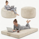 Garvee Oversized Bean Bag Chair Bed, Flannel Lazy Sofa with High Resilience Memory Foam and Removable Cover - Beige