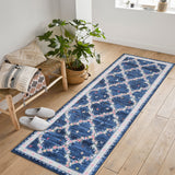 Garvee Blue Washable Floral Runner Rug 2' × 6', Non Slip Low Pile Stain Resistant Soft Rug for Hallway Kitchen Entryway Laundry Room - Blue