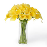Garvee Real Touch Artificial Calla Lilian & Tulip Flowers in Glass Vase – Lifelike Yellow Silk Floral Arrangement with Faux Water – Maintenance-Free, Decorative Centerpiece for Home, Kitchen, Office, or Wedding – Yellow