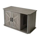 Garvee Modern Wooden Cat Litter Box Furniture – Double-Door Hidden Washroom Cabinet with Side Entry – Easy to Clean, Odor Resistant – Large Cat House End Table – Gray Color - Gray
