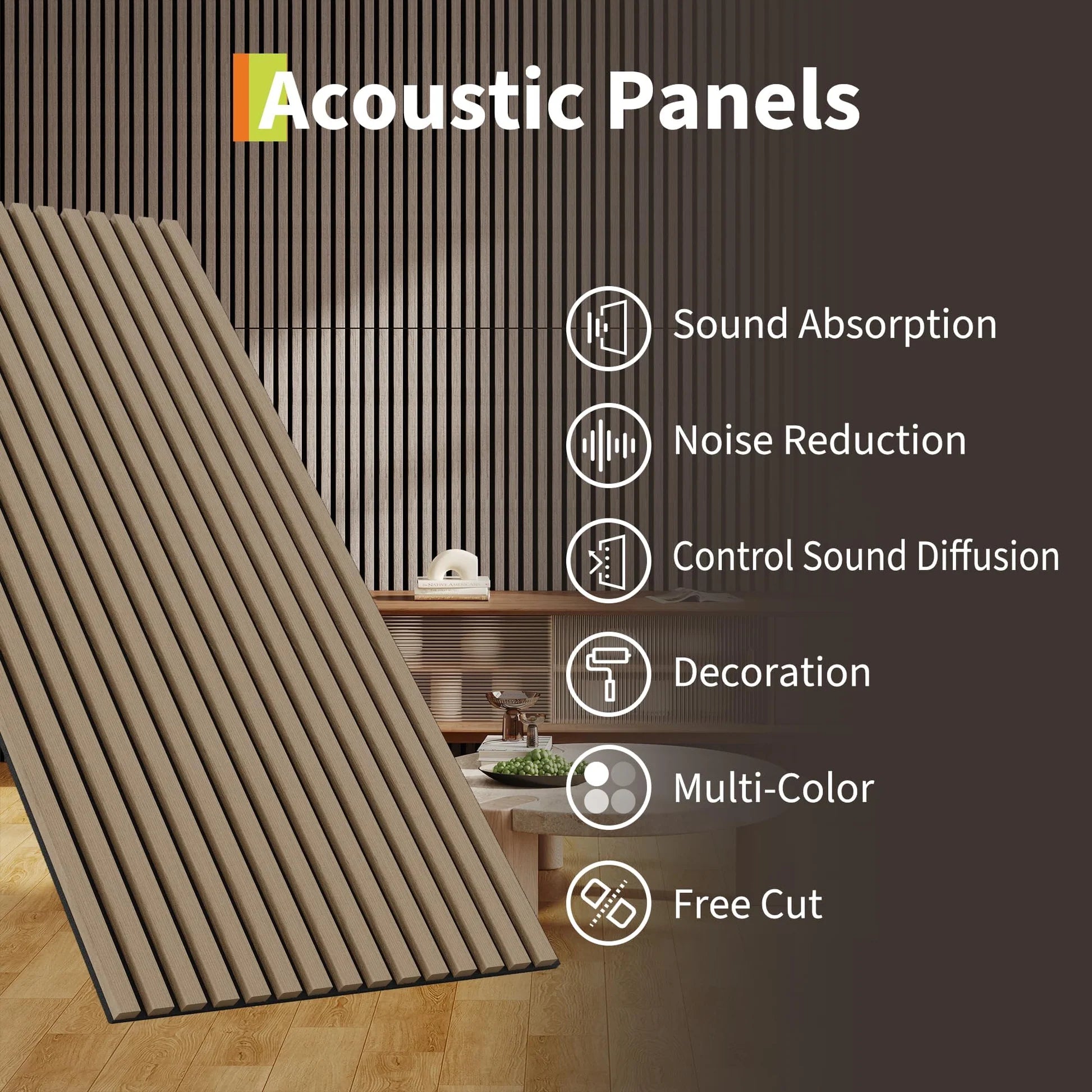 Garvee Set of 8 Modern 3D Fluted Acoustic Wood Slat Wall Panels 47.2" x 23.6" Soundproof Decorative Panels for Home Theater, Office, Studio and Interior Walls, Walnut