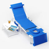 Garvee 3-in-1 Tanning Chair, Folding Outdoor Lounge Chair with Face Hole, Side Table, 5-Position Reclining Backrest & Pillow, Portable Beach Chair for Pool, Patio & Garden, Blue - Blue