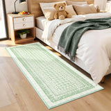 Garvee Washable 2x6 Runner Rug, Vintage Soft Non Slip Kitchen Laundry Runner, Farmhouse Entryway Living Room Floor Mat Stain Resistant Carpet for Hallway Bedroom Geometric Beside Rug, Green - Green