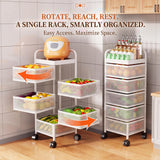 Garvee 5-Tier Rotating Kitchen Storage Cart - Thickened Carbon Steel with 360° Swivel Wheels, Magnetic Lock - Removable Mesh Baskets & Top Lid - Fruit & Vegetable Utility Rack - White, 5 Layers 100235