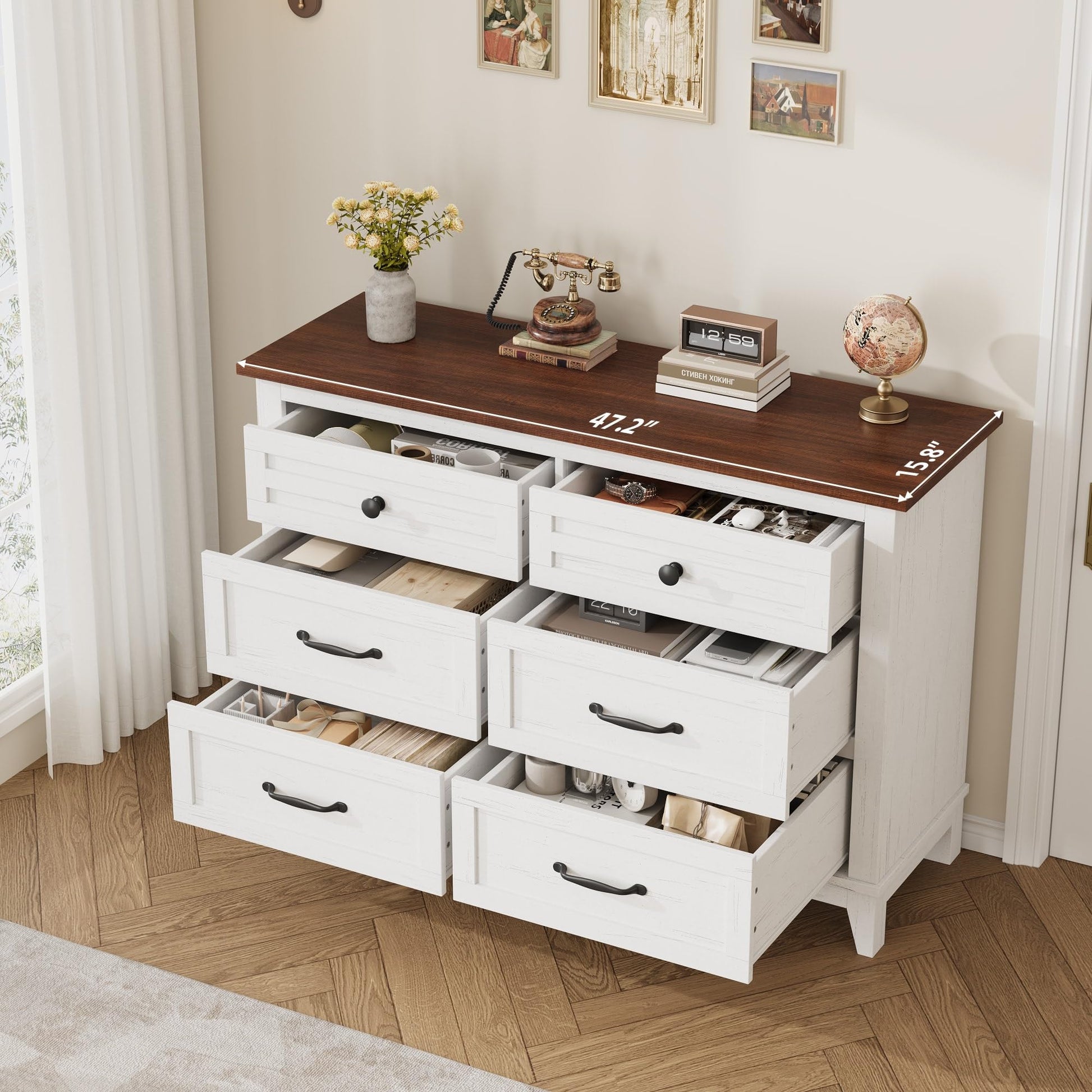 Garvee Wide 6 Drawer Dresser for Bedroom, 47