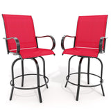 Garvee 360° Swivel Outdoor Bar Stools Set of 2, Red Patio Counter Height Chairs with High Back, Armrests & Footrest, All-Weather Textilene Metal Bistro Seating for Deck, Lawn, Balcony & Poolside