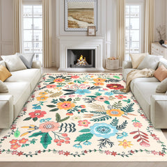 Garvee Washable Floral Area Rug, Colorful Boho Botanical Flower Rug with Non-Slip Backing, Soft Indoor Decorative Carpet for Living Room Bedroom Nursery Kids Room Entryway, Beige, 8x10 - Beige