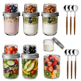 Garvee Dual-Layer Glass Meal Prep Containers – 6 Pack 16oz + 4oz Wide Mouth Airtight & Leakproof Jars with Lids & Spoons – Ideal for Overnight Oats, Yogurt, Snacks, Chia Pudding – Dishwasher Safe – Transparent + Silver, 16oz+4oz