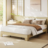 Garvee Wood Platform Bed Frame Queen Size Wood Slat Support Noise-Free Design Particle Board Easy Assembly Underbed Storage Bedroom - Natural Oak