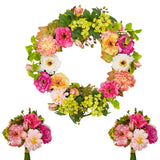 Garvee Lifelike Spring Peony & Hydrangea Wreath - Realistic Silk Floral Decor with Lush Greenery, Rattan Base, 2 Matching Bouquets - Farmhouse Front Door or Wall Decoration, 22 Inch