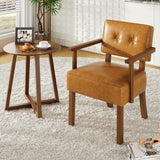Garvee Mid-Century Modern Faux Leather Accent Chair with Button Tufting, Ergonomic Support, Wood Frame, Water-Resistant PU Leather, Reading Leisure Chair for Bedroom Living Room, Brown - Brown-Button Tufting