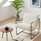 Garvee Modern Accent Chair, Comfy Living Room Chair with Metal Frame, Upholstered Armchair with Soft Cushion, Cozy Corduroy Sling Chair for Bedroom Balcony Lounge Reading Room, Beige - Beige|Corduroy