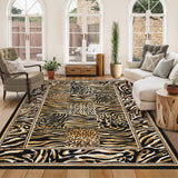 Garvee 5' × 7' Leopard Print Patchwork Area Rug, Washable Non-Slip Low-Pile Soft Rug for Living Room, Bedroom, Nursery & Office, Brown - Brown