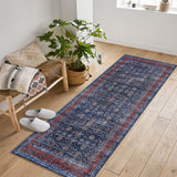 Garvee 2x6 Vintage Persian Runner Rug, Non Slip Low Pile Soft Hallway Rug, Decorative Carpet Runner for Entryway, Bedroom & Kitchen, Blue/Red - Blue/Red