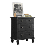 Garvee Modern Space-Saving Furniture – 4 Drawer Dresser – Sturdy Wood Chest with Carved Handles & Tapered Legs – Large Bedroom Organizer, Distressed Finish – Ash Black - Black