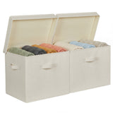 Garvee Large Fabric Storage Bins with Lids - Collapsible Stackable Closet Organizer Boxes, Dustproof with Handles for Clothes/Toys/Blankets, Beige, 15 x 11.3 x 12.5 in, 2 Pack - Beige|2 Pack