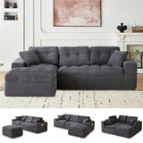 Garvee 104" L Shaped Cloud Sectional Couch with Ottoman, Modular Corduroy Sofa No Assembly, Boneless Deep Seat Lounge with Side Pockets for Living Room - Grey