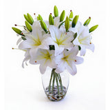 Garvee Artificial Lily Flower, Lifelike White Fake Lilies in Vase with Faux Water, Artificial Floral Arrangements for Home Office Anniversary, Birthday & Special Occasions Decor