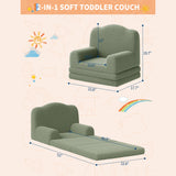 Garvee 2-in-1 Convertible Kids Sofa Couch – Soft Sherpa, Fold Out Foam Armchair – Washable Cover – Toddler Chair Lounger for Playroom & Bedroom – Birthday Gift – Crown Design – Green, Specs: 2106-6 - Green