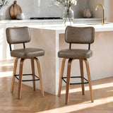 Garvee Modern Swivel Bar Stools Set of 2 – Counter Height, Faux Leather Upholstered, Bentwood Legs, Ergonomic Back, Stylish Kitchen Island Chairs, Brown