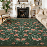 Garvee Deep Green Floral Area Rug for Living Room – Modern, Washable, Non-Slip, Low-Pile Soft Carpet – Bedroom, Dining Room Mat – 8x10ft, Dark Green - Dark Green