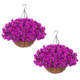 Garvee Artificial Geranium Hanging Basket Set – 2 Pack, 12 Silk Flower Stems Each, Brown Coconut Palm Baskets, Realistic Faux Geraniums, Weather-Resistant, Indoor Outdoor Home, Porch, Patio, Garden – Purple