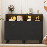 Garvee Modern Sideboard Buffet Cabinet with Power Outlets & LED Light – 51'' Freestanding Kitchen Pantry, Adjustable Shelves & Drawers, Multi-Purpose Storage for Dining Room, Coffee Bar – Black Sesame