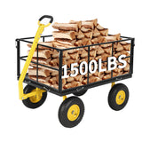 Garvee Heavy Duty 1500 lbs Steel Garden Cart – 3-in-1 Outdoor Utility Wagon with Removable Mesh Sides, 13" All-Terrain Wheels, 180° Rotating Handle – Lawn, Garden, Plant & Tool Transport – 13-inch wheels, yellow rims + black frame + yellow handlebars - Black & Yellow