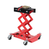 Garvee 450 lb Low Profile Power Transfer Jack - Manual Scissor Lift, 7-22.8 in Height Range, Steel Frame, Safety Straps, Swivel Casters - Color: Red Base/Black Saddle