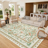 Garvee 8' × 10' Palace Floral Area Rug, Soft Washable Low-Pile Polyester Carpet for Living Room, Bedroom and Dining Room, Beige - Beige