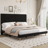 Garvee King Size Bed Frame, Adjustable Height Headboard, Velvet Upholstered Platform Bed Frame, No Box Spring Needed, Easy Assembly, Black - Black