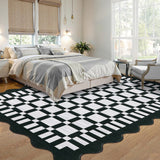 Garvee 9' × 12' Scalloped Checkerboard Area Rug, Machine Washable Non-Slip Low-Pile Soft Rug for Living Room, Bedroom & Dining Room, Black