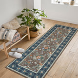 Garvee 2' × 6' Vintage Floral Runner Rug, Machine Washable Non-Slip Low-Pile Rug for Hallway, Kitchen & Entryway, Brown - Brown