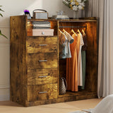 Garvee Dresser with Hanging Rack for Bedroom, 4 Drawer Dresser with LED Lights & Charging Station, Large Dressers & Chest of Drawers, Storage