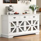 Garvee 70" Sideboard Buffet Cabinet, Wooden Coffee Bar Cabinet with 3 Drawers & 4 Mesh Barn Doors, Entryway Console Table, Floor Cupboard Cabinet